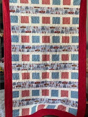 Handcrafted Red, Blue & White Patchwork Quilt